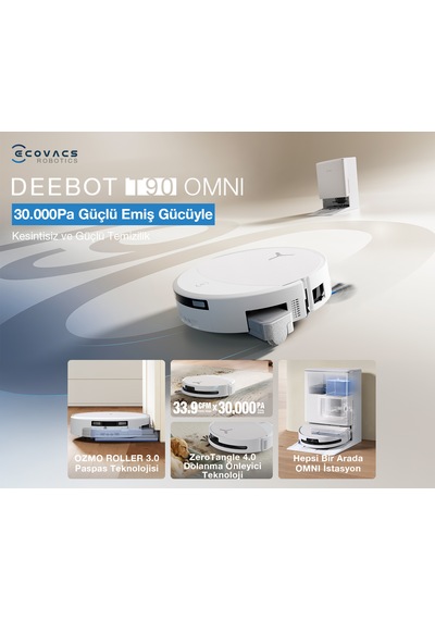 Ecovacs T90 Omni Robot Süpürge + Winbot Mini Cam Silme Robotu 2'li Temizlik Seti Beyaz
