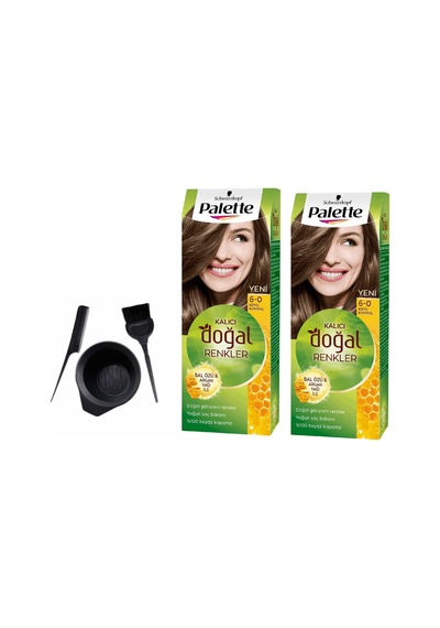 Palette Natural Saç Boya 6.0 Koyu Kumral 2 Adet+Boyama Seti