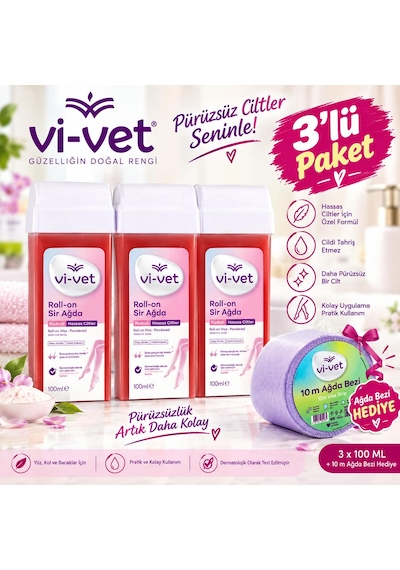 Vi-vet Roll-on Pudralı Sir Ağda 100 Ml X 3 Adet