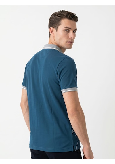Giyim Dünyası Erkek Baklava Desenli Polo Yaka Tshirt Petrol Mavi