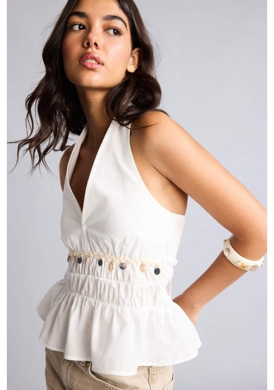 Defacto %100 Pamuk Fıtted Halter Yaka Vual Kolsuz Beyaz Bluz H9102ax26hswt32 Beyaz-wt32