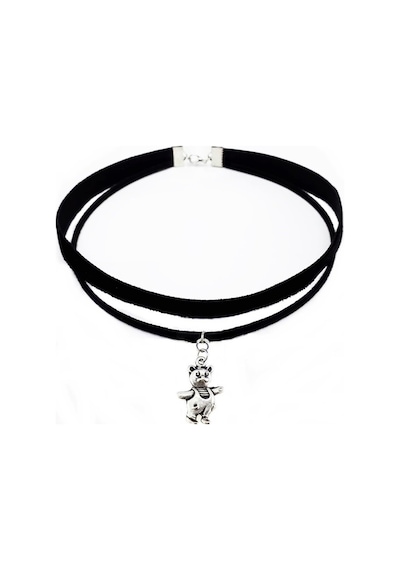 Siyah Renk Kadife -Süet Ikili Ayıcık Choker Kolye Kahverengi