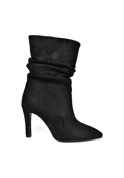 Fox Shoes R404020302 Siyah Süet İnce Topuklu Büzgülü Kadın Bot Siyah