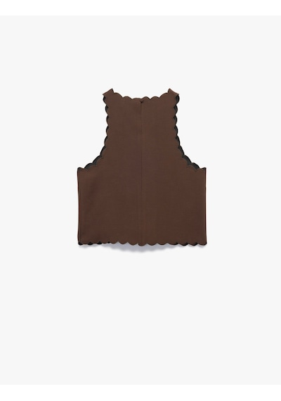 Koton Halter Yaka Kolsuz Nakış Detaylı Viskon Keten Karışımlı Crop Bluz Kahverengi 5sak30117ew Kahve