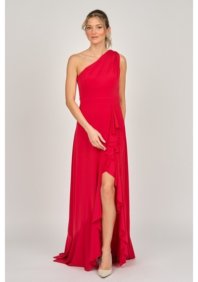 Doridorca Kadın Tek Omuz Abiye Elbise 5922063 Kırmızı Kırmızı