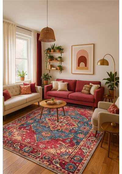 Dekoratif Halı Kaymaz Taban Leke Tutmaz Yıkanabilir Kilim Özel Ölçü Salon Halısı 3033