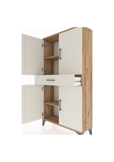 Arges Dolap 3 Raflı Tek Çekmeceli 4 Kapaklı 88x30x163 Çam-aytaşı Atlas Çam