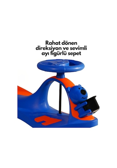 Swing Car Karınca Çocuk Kaykayı Sevimli Ayıcık Sepetli Lacivert-turuncu