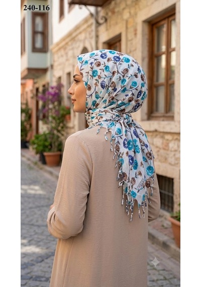 Dolce Cotton Desenli Sökme Boncuklu Eşarp 240-116 Çok Renkli