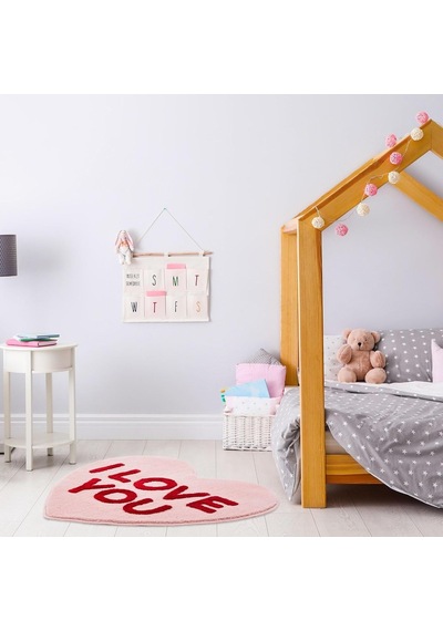 I Love You Pembe Kalp Halı 88,9 Cm, El Dokuma Krom Kalpler Sevimli Banyo Paspası, Havalı Mutfak Halıları, Kaymaz Ba Çok Renkli