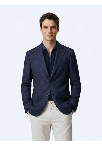 Kip Gri Mikro Modern Fit Yün Karışımlı Ceket