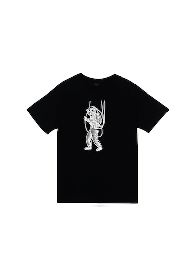 Astronot Baskılı Unisex %100 Pamuk Siyah T-shirt SIYAH