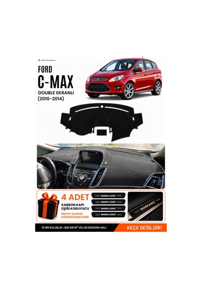 Ford C-max 2010-2014 Double Ekran Uyumlu Torpido Örtüsü, Torpido Kılıfı - Siyah-gri - Fo001