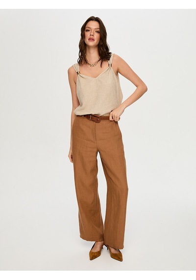 Faik Sönmez Wide Leg Fit %100 Keten Pantolon S26pnt010 Us26pnt01035 Camel