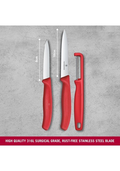 6.7111.33c1 Swiss Classic 3lü Bıçak Ve Soyacak Set, Kırmızı