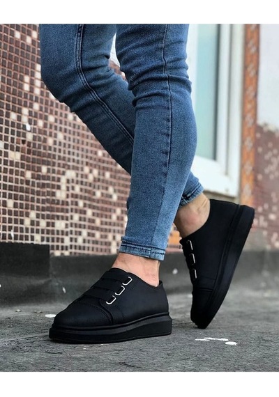 Aymood Jy026 Astor Erkek Günlük Lastikli Cilt Spor Sneaker Ayakkabı Cst - Siyah