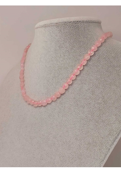 Pembe Kuvars Taşı Yassı Faset Kesim Kolye 6x4mm Sabit Klipsli Kırmızı