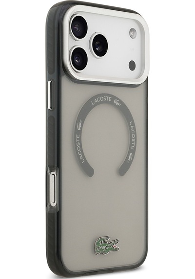 Apple Uyumlu iPhone 17 Pro Max Kılıf Lacoste Lisanslı M-safeli İkonik Timsah Logolu Buzlu Kapak Gri Gri