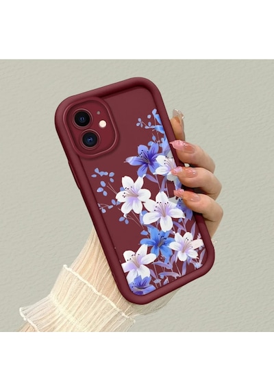 Apple  iPhone 11 Uyumlu Darbeye  Dayanıklı Kamera Korumalı Bordo Silikon Baskı Desenli Kılıf