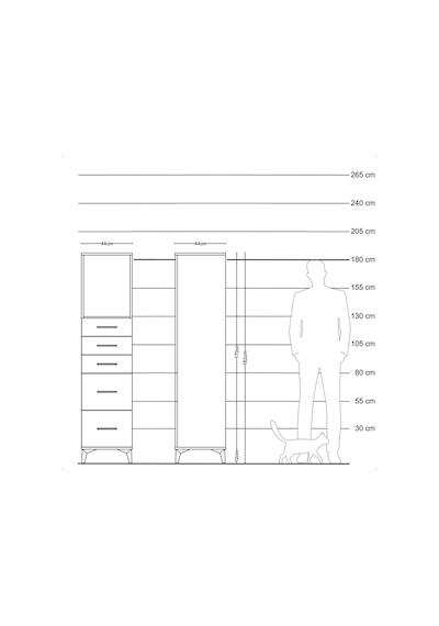 Hyperion Dolap Tek Raflı 5 Çekmeceli 44x44x182 Çam-çam Çam