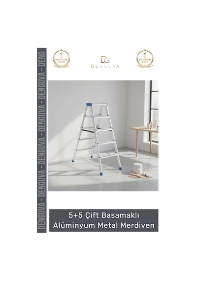 Merdiven Sağlam Dayanıklı Katlanabilir Hafif Pratik 5+5 Çift Basamaklı Alüminyum Metal Merdiven