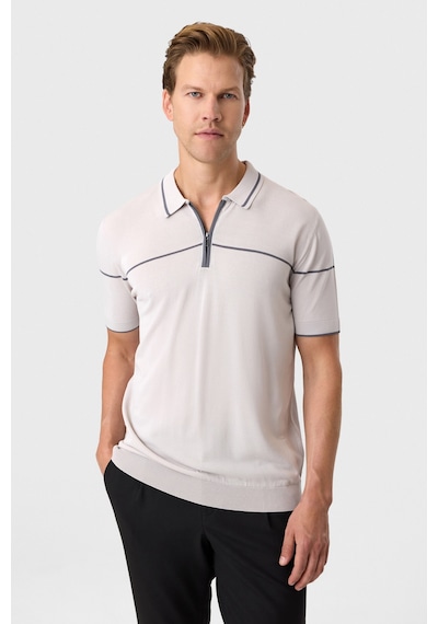 Back And Bond Gri Regular Fit Fermuarlı Polo Yaka Triko Tişört Açık Gri