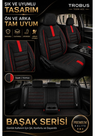 Ford Fiesta Hachback 2009-2012 Aracınıza Uyumlu Kırmızı Başak Serisi Tay Tüyü Koltuk Kılıfı Kırmızı