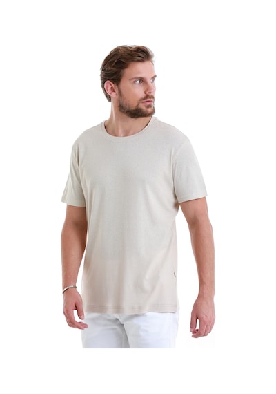 Hatemoğlu Ekru Regular Fit Düz Bisiklet Yaka Keten Tişört 35102024c012 A53 Ekru