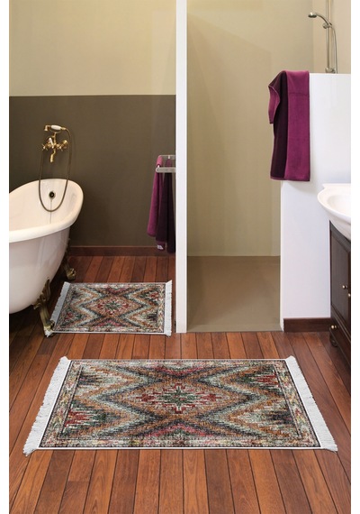 Dekoreko Kaymaz Taban Djt 2 Li Banyo Paspas Takımı Trend Saçaklı Iskandinav F5003 Renkli