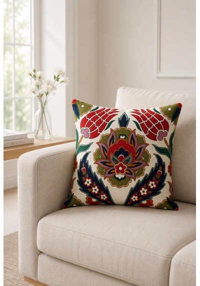 Premium Goblen Nakış Kırlent Kılıf 40 Cm X 40 Cm - 1 Adet Acı Kahve