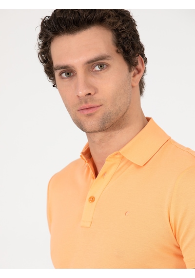 Turuncu Polo Yaka Slim Fit Basic Merserize T-shirt Oranj