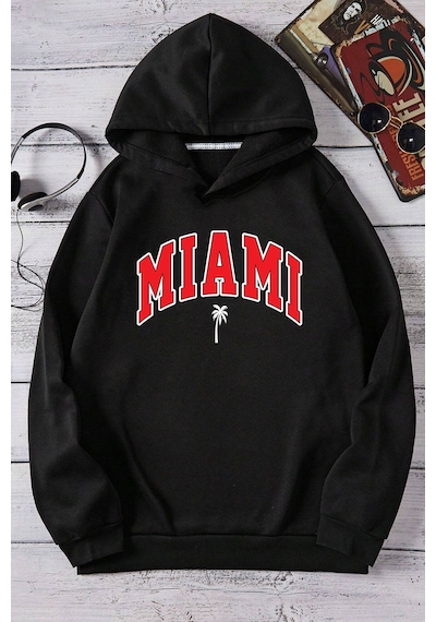 Uyguntarz Miami Baskılı Oversize Sweatshirt siyah