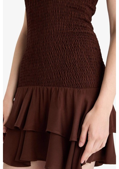 Defacto Straplez Floral Kolsuz Mini Elbise F9462ax25hsbn267 Kahve