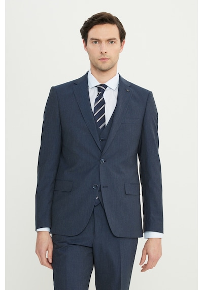 AC&Co / Altınyıldız Classics Erkek Lacı Slim Fit Dar Kesim Mono Yaka Yelekli Takım Elbise Lacı Lacivert