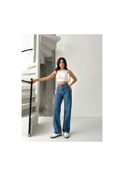 Kene Jeans Kadın Yüksek Bel Tintli Boyfriend Bol Paça Denim Kot Pantolon Tintli