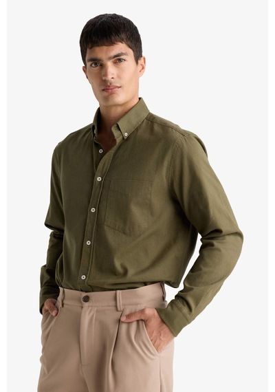 Defacto Regular Fit Polo Yaka Gabardin Uzun Kollu Gömlek F1261ax25aukh82 Haki
