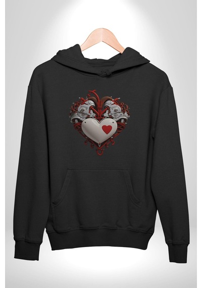 Robot Kalp Atardamar Kadın Erkek Siyah Kapüşonlu Sweatshirt Hoodie Siyah