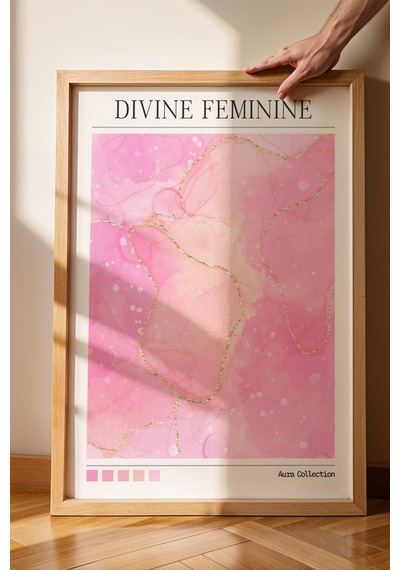 Divine Feminine Çerçeveli Tablo İlahi Dişilik Pembe Sarı Aura Enerji Renkleri
