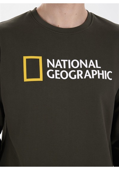 National Geographic N6wm-swt4322 Haki Relaxed Baskılı Erkek Sweatshirt