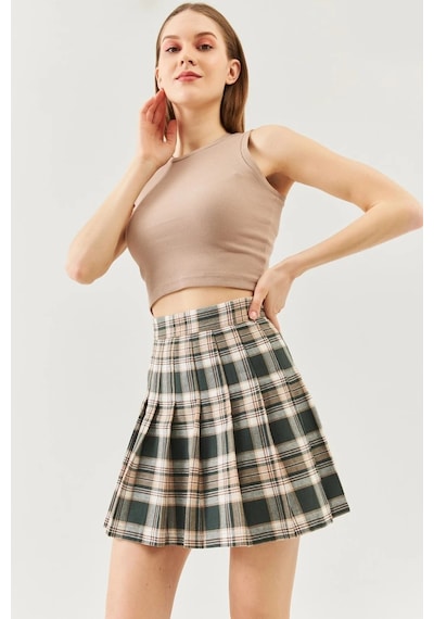Butikgiz Kadın Sıfır Kol Bisiklet Yaka Vücuda Oturan %100 Pamuklu Kaşkorse Esnek Crop Bluz SÜTLÜ KAHVE