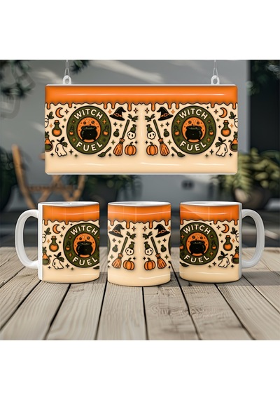 3d Görünümlü Witch Fuel Kupa Bardak Cadı Bayramı Temalı Halloween Tasarımı Kabartmasız Beyaz