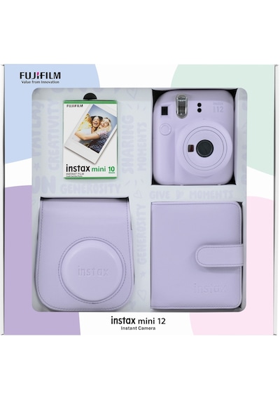 Fujifilm Instax Mini 12 Fotoğraf Makinesi + 10'lu Film Kare Albüm + Deri Kılıf Bundle Box Lila