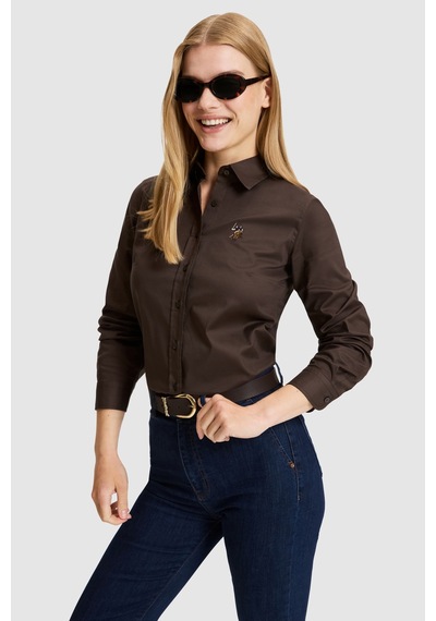 U.S. Polo Assn. Kadın Koyu Kahverengi Uzun Kollu Basic Gömlek 50329503-vr084