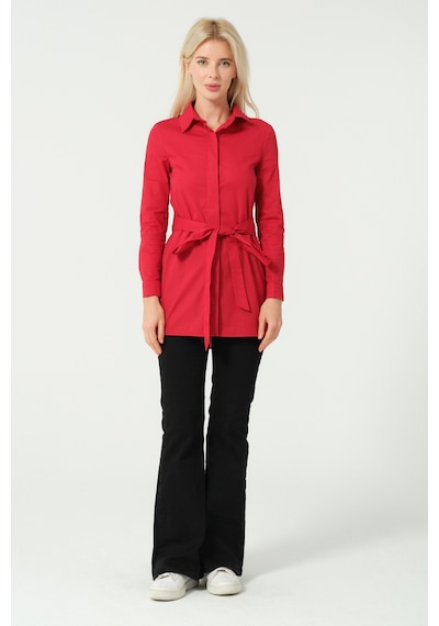 Samore Bağcık Detay Tunik Gömlek Kırmızı