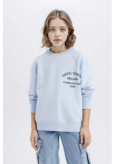 DeFacto Kız Çocuk Relax Fit Bisiklet Yaka Baskılı Sweatshirt D8546A825SPBE745 Mavi DeFacto Kız Çocuk Relax Fit Bisiklet Yaka Baskılı Sweatshirt D8546A825SPBE745 Mavi