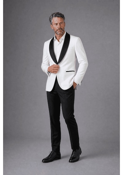 Bisse Ekru Modern Fit Polyester Yün Viskon Drop Yaka Çi Ft Yirtmaç Smokin Sm23y22201 D03