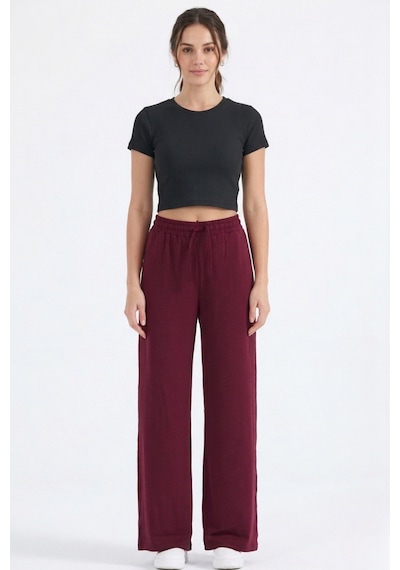 Thıff Gymwear Kadın Modal Kumaş Bağcıklı Eşofman Altı Bordo