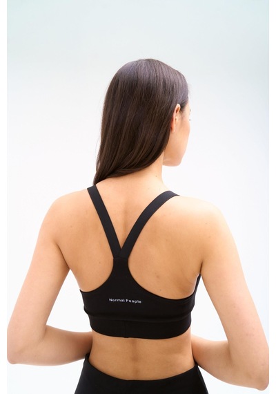 Normal People Vera - Biyeli Spor Bra Peach Skin Kumaş Siyah