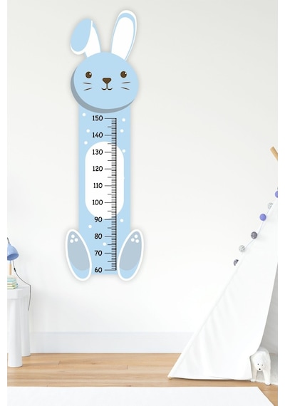 MSticker Sevimli Açık Mavi Tavşan Çocuk Bebek Odası Boy Cetveli(47X163Cm)