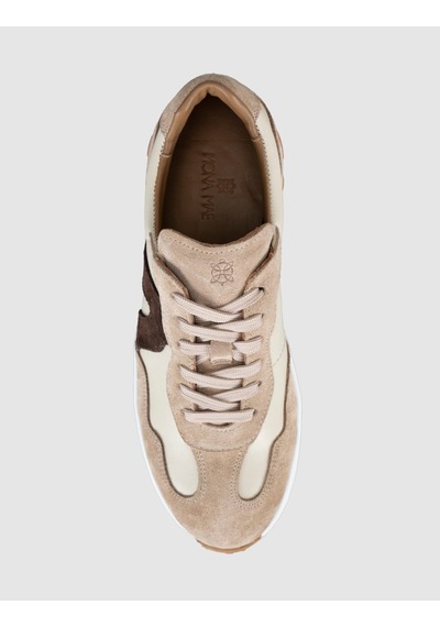Cabani Hakiki Deri Bej Kahverengi Detaylı Kadın Sneaker Ayakkabı